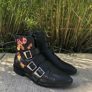 Zara leather ankle boots with floral embroidery